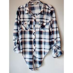 Passport Womens Navy Plaid Tie Front Shirt Size XL Cowgirl Rodeo A0042